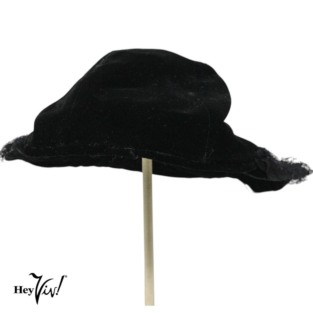 Vintage 1930s Black Velvet Hat Braid Trim and Feathers with Rhinestones -Hey Viv - Picture 2 of 7